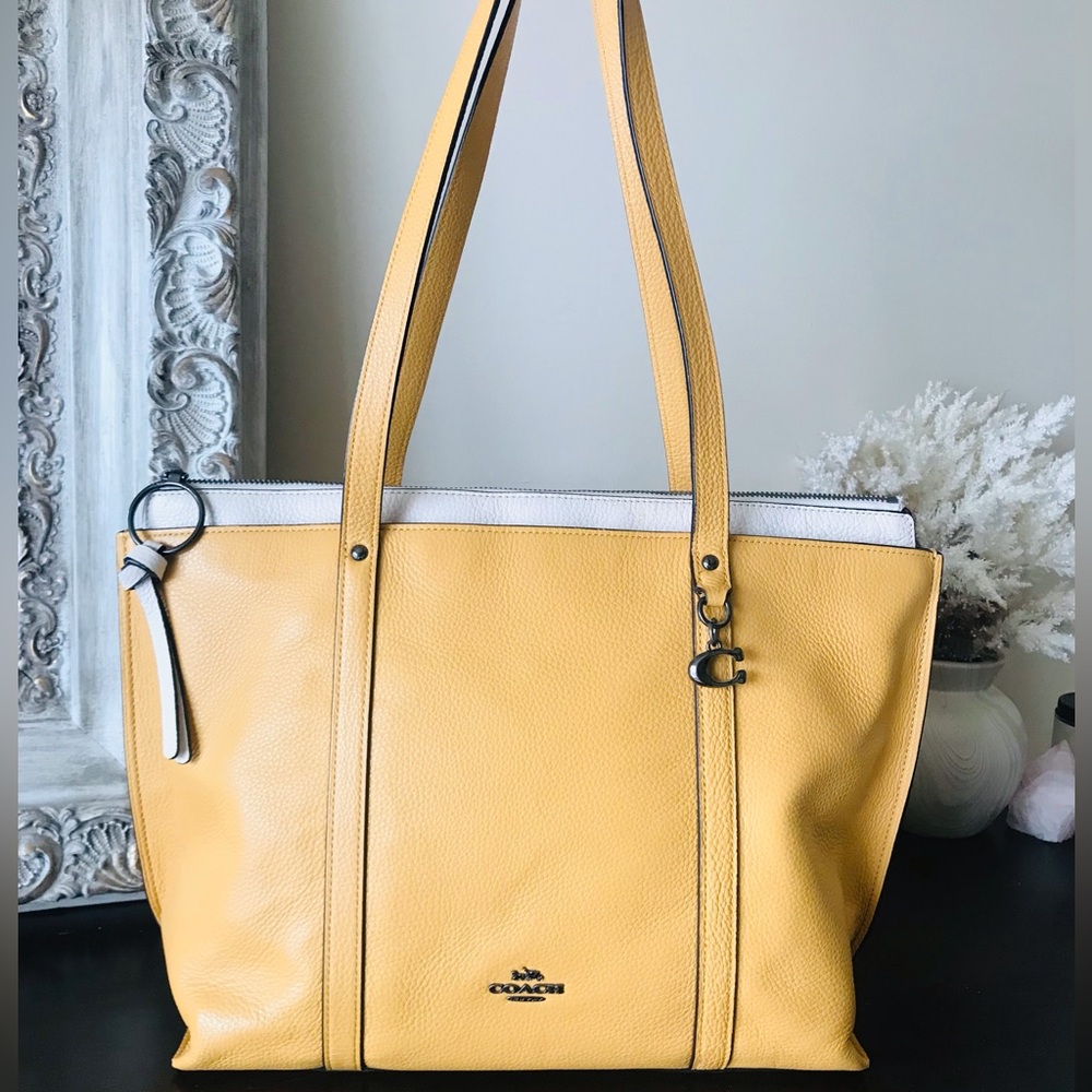 Coach Pebble Leather Yellow Tote Bag